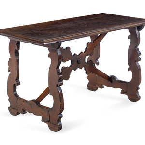 Appraisal: An Italian Walnut Trestle Table th th Century Height x