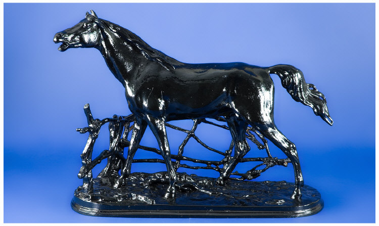 Appraisal: Cast Metal Figure Group Showing A Stallion Horse By A