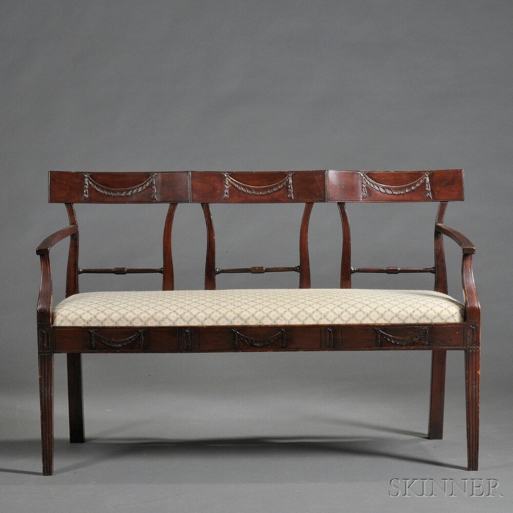 Appraisal: Neoclassical-style Mahogany Settee late th century three-seater with pendant swags