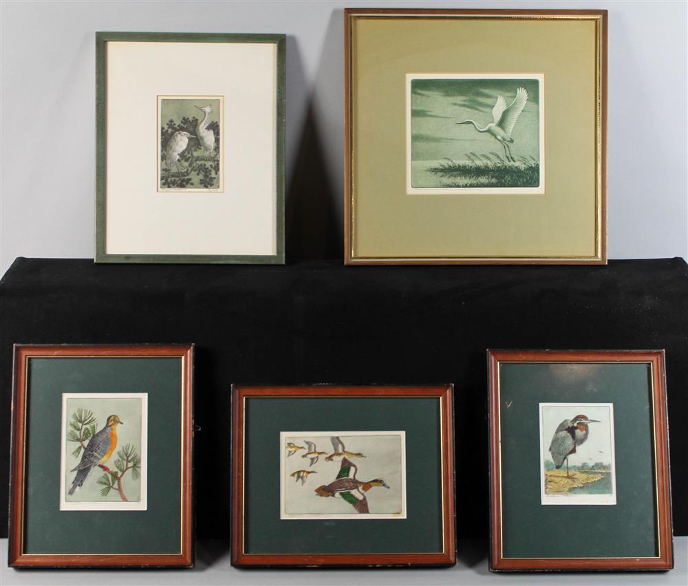 Appraisal: BENSON BOND MOORE AMERICAN - THREE ORIGINAL ETCHINGS AND TWO