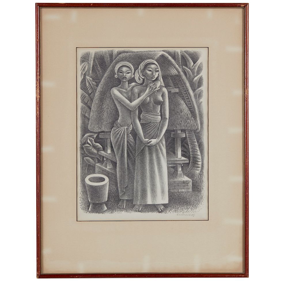 Appraisal: Miguel Covarrubias - Lithograph Rice Granary Bali Framed Miguel Covarrubias