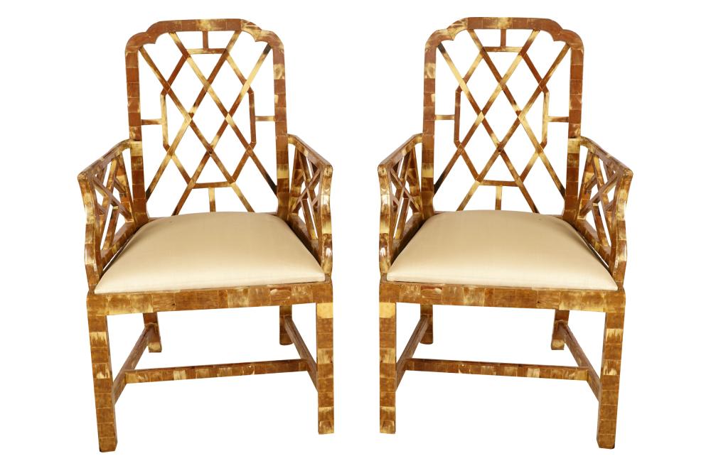 Appraisal: PAIR OF HORN-VENEERED ARMCHAIRScontemporary unsigned the seats covered in off-white