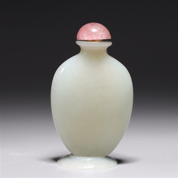 Appraisal: Antique Chinese celadon jade snuff bottle with tourmaline stopper together