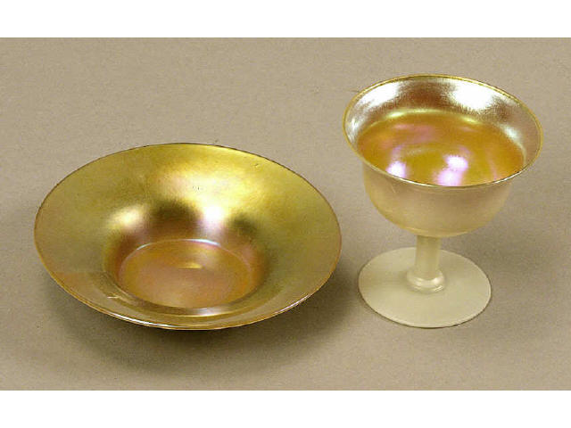 Appraisal: Beautiful matching Steuben sherbet and under plate in gold aurene