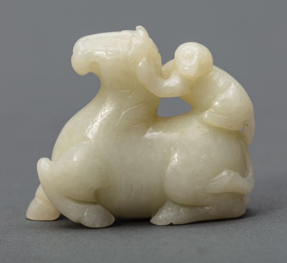 Appraisal: Chinese Pale Celadon Jade Monkey and Horse Group h in