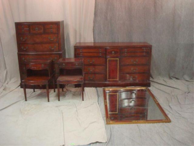 Appraisal: Mahogany Bed Set Pair of End Tables High Chest and