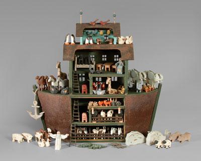 Appraisal: Noah's Ark with animals painted wood with corrugated sides ark