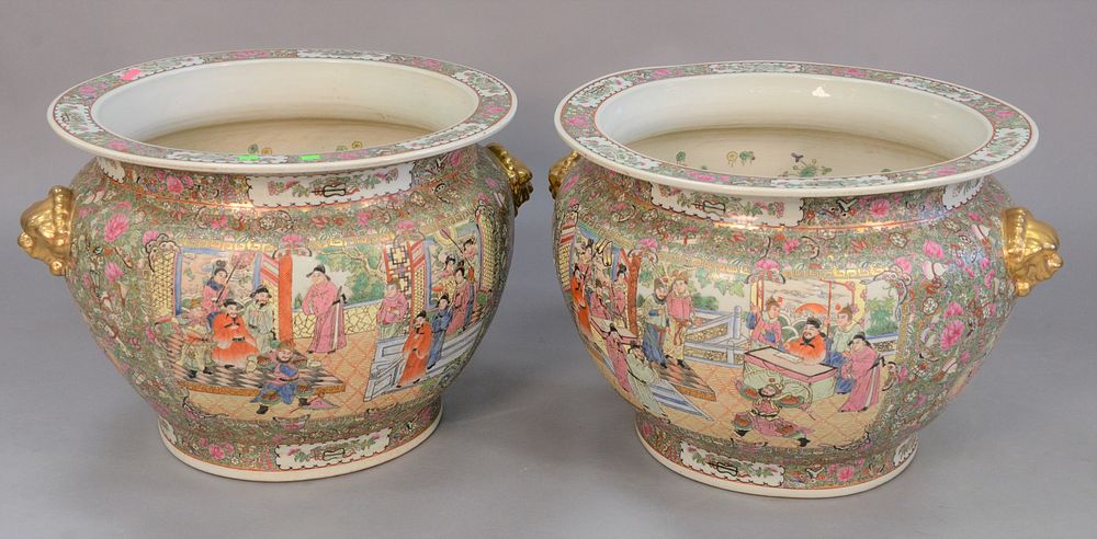 Appraisal: Pair of large Chinese Rose Medallion fish bowls late th