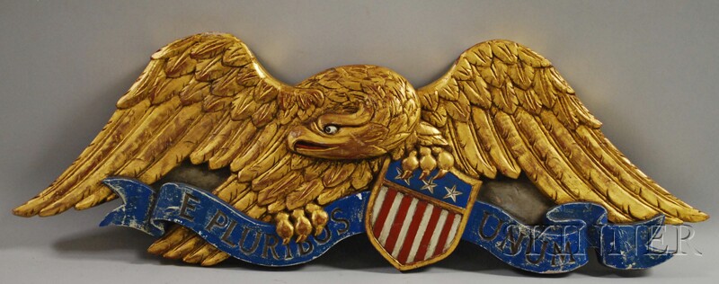 Appraisal: Gilt and Painted Carved Wood Eagle with Shield and E