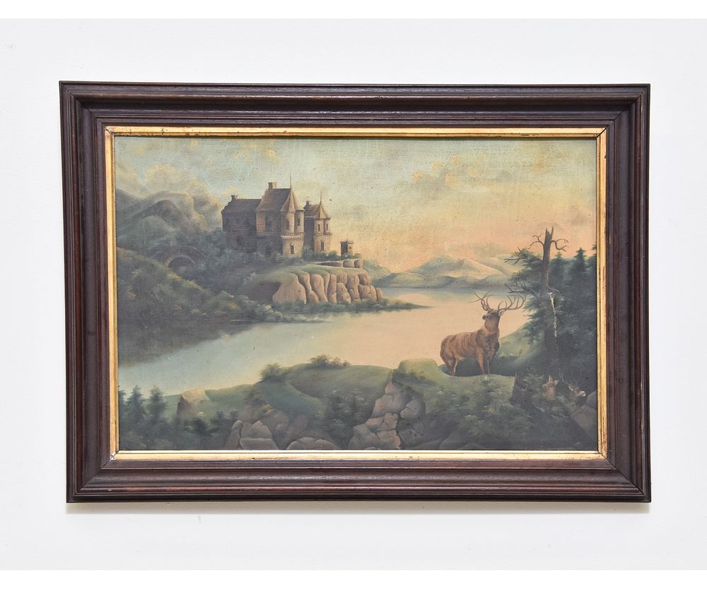 Appraisal: Oil on Canvas Castle Landscape Continental oil on canvas castle