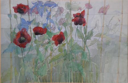 Appraisal: UNA SHANKS SCOTTISH CONTEMPORARY MISTY POPPIES Pen and ink and