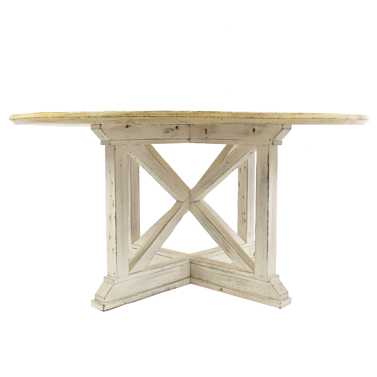 Appraisal: RUSTIC ROUND PAINTED FARMHOUSE STYLE DINING TABLE th century rustic