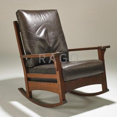 Appraisal: L J G STICKLEY Open-arm rocking chair with two loose