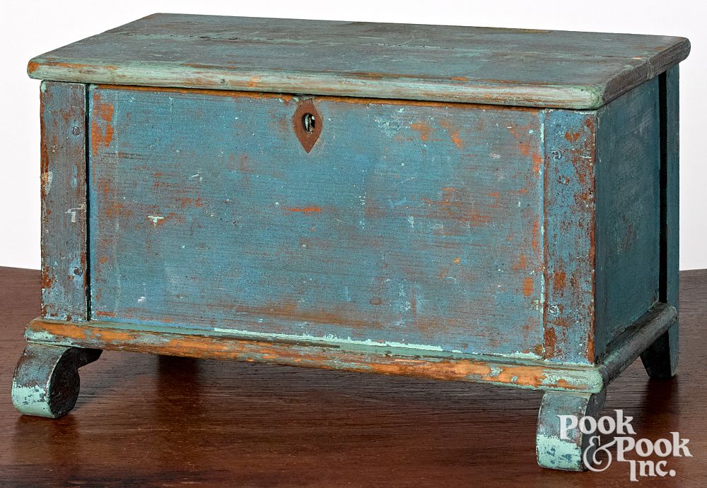 Appraisal: Miniature painted pine blanket chest th c Miniature painted pine