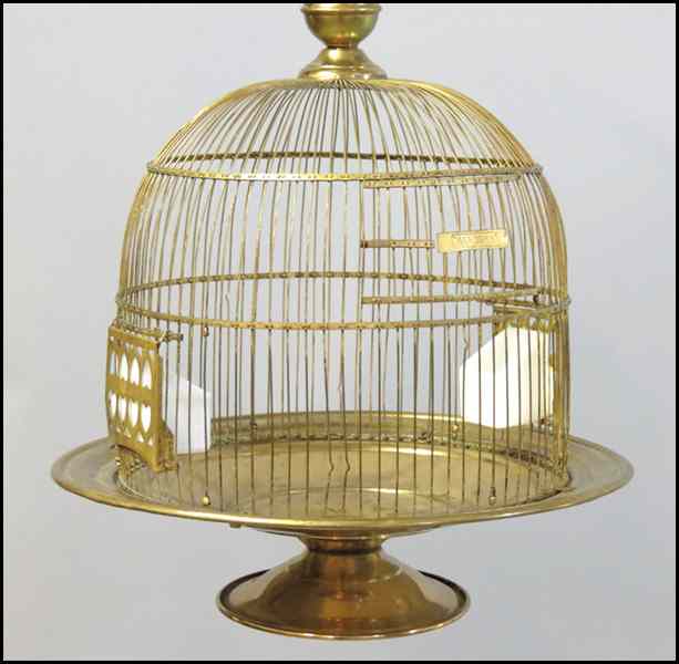 Appraisal: BRASS BIRD CAGE ON STAND Height '' Condition No Specific