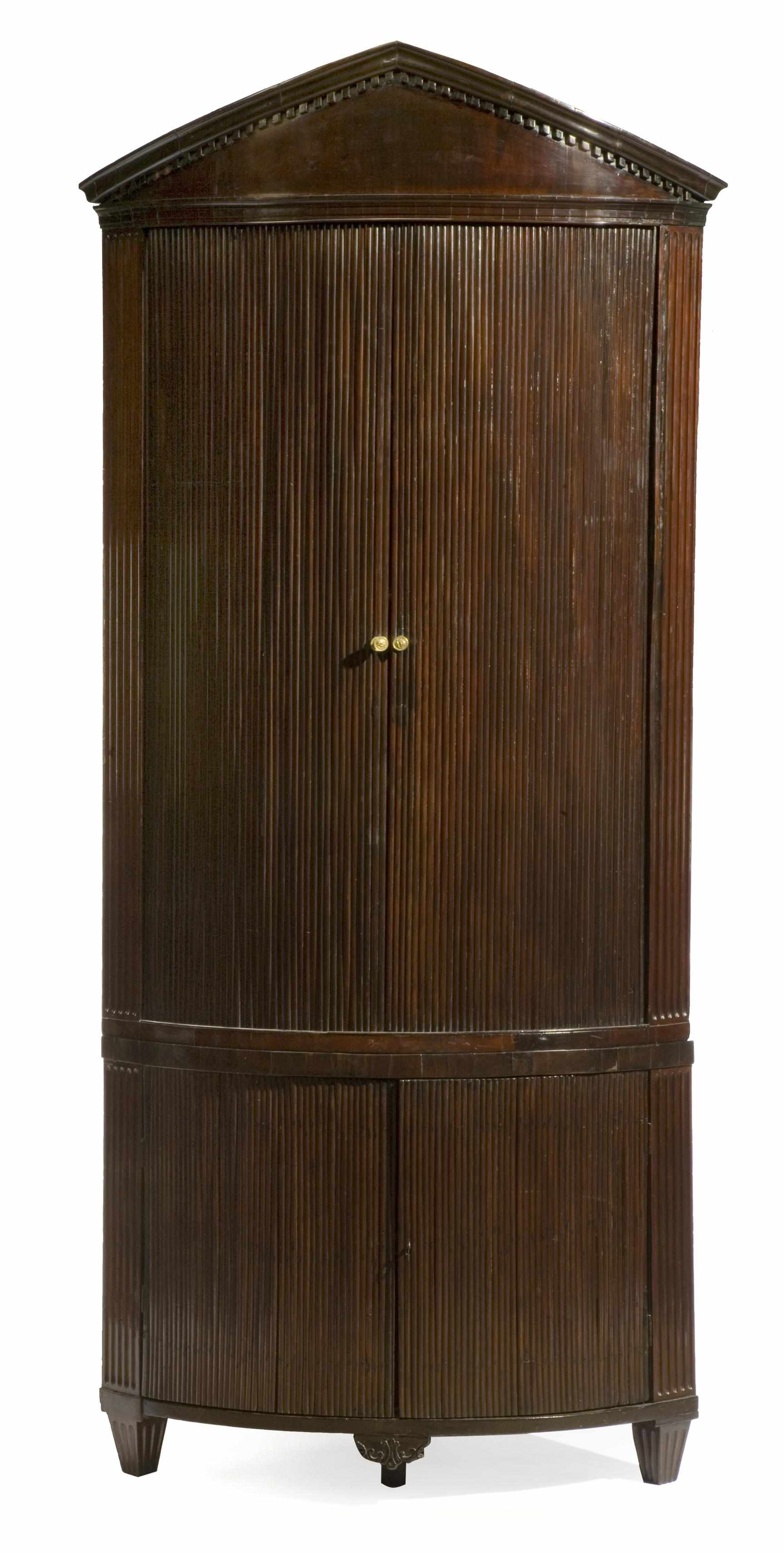 Appraisal: A Dutch Neoclassical mahogany upright bowfront corner cupboard early th