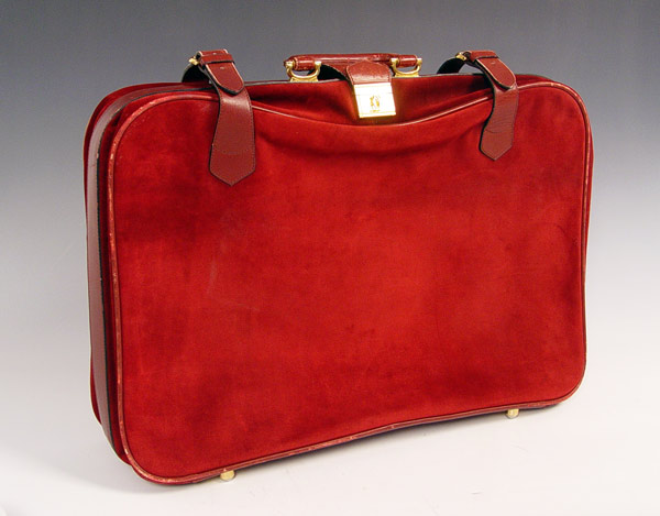 Appraisal: CARTIER BURGUNDY LEATHER AND SUEDE VALISE SUITCASE Interior with pouch