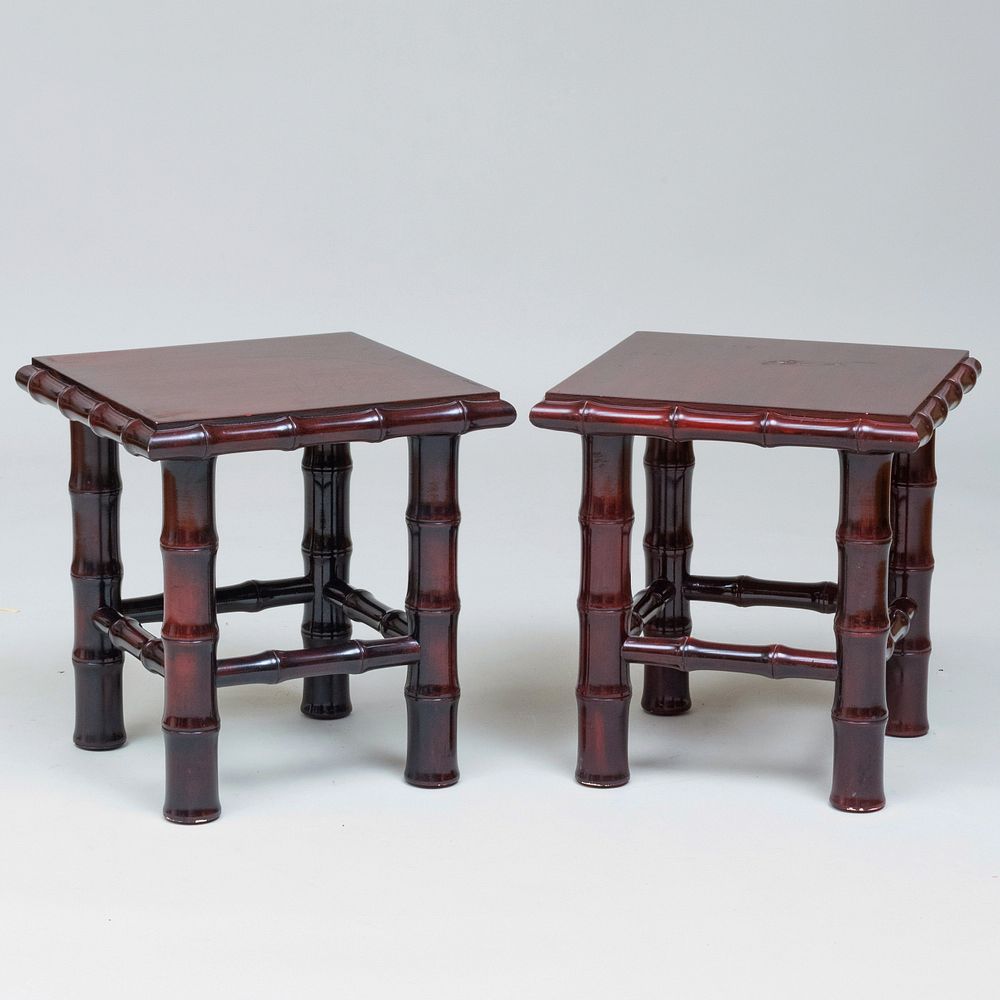 Appraisal: Pair of Modern Painted Faux Bamboo Low Tables x x