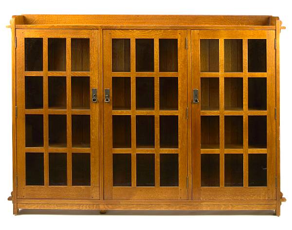 Appraisal: A Stickley reproduction oak three door glazed bookcase model -