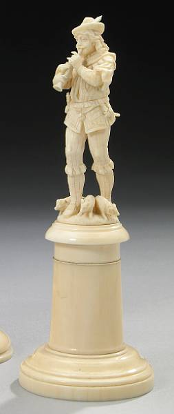 Appraisal: A Continental carved ivory figure of the Pied Piper late