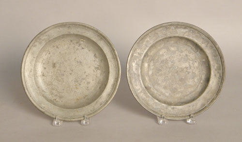 Appraisal: Two pewter plates th c dia one LOVE the other