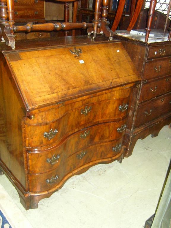 Appraisal: A th century Dutch walnut bureau the fall front enclosing