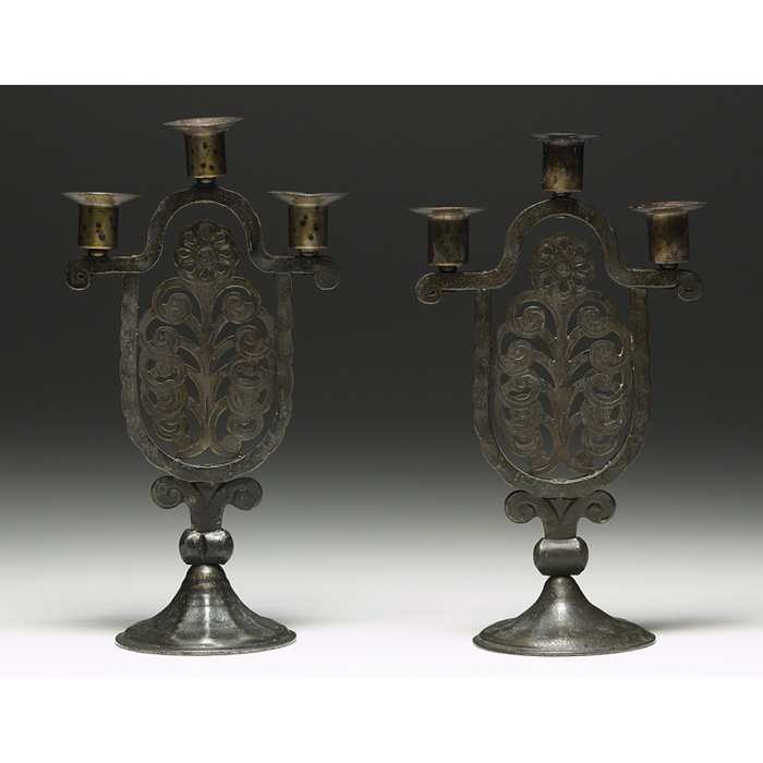 Appraisal: Goberg candelabras pair wrought iron with original patina marked w