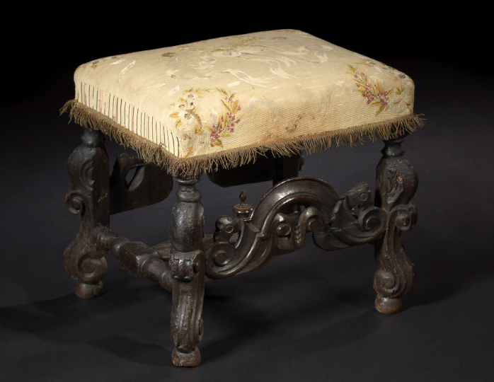 Appraisal: Regence-Style Walnut Stool early th century the padded rectangular top