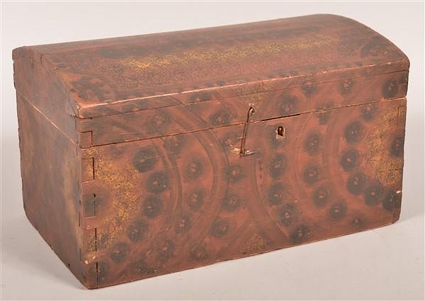 Appraisal: New England Paint Decorated Dome Lid Box New England th