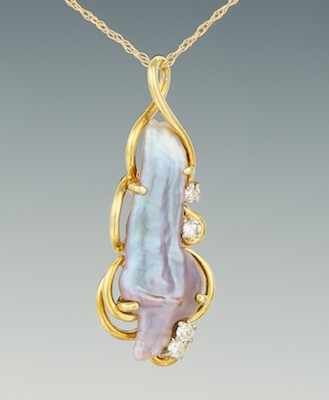 Appraisal: A Ladies' Keshi Pearl and Diamond Pendant on Chain k