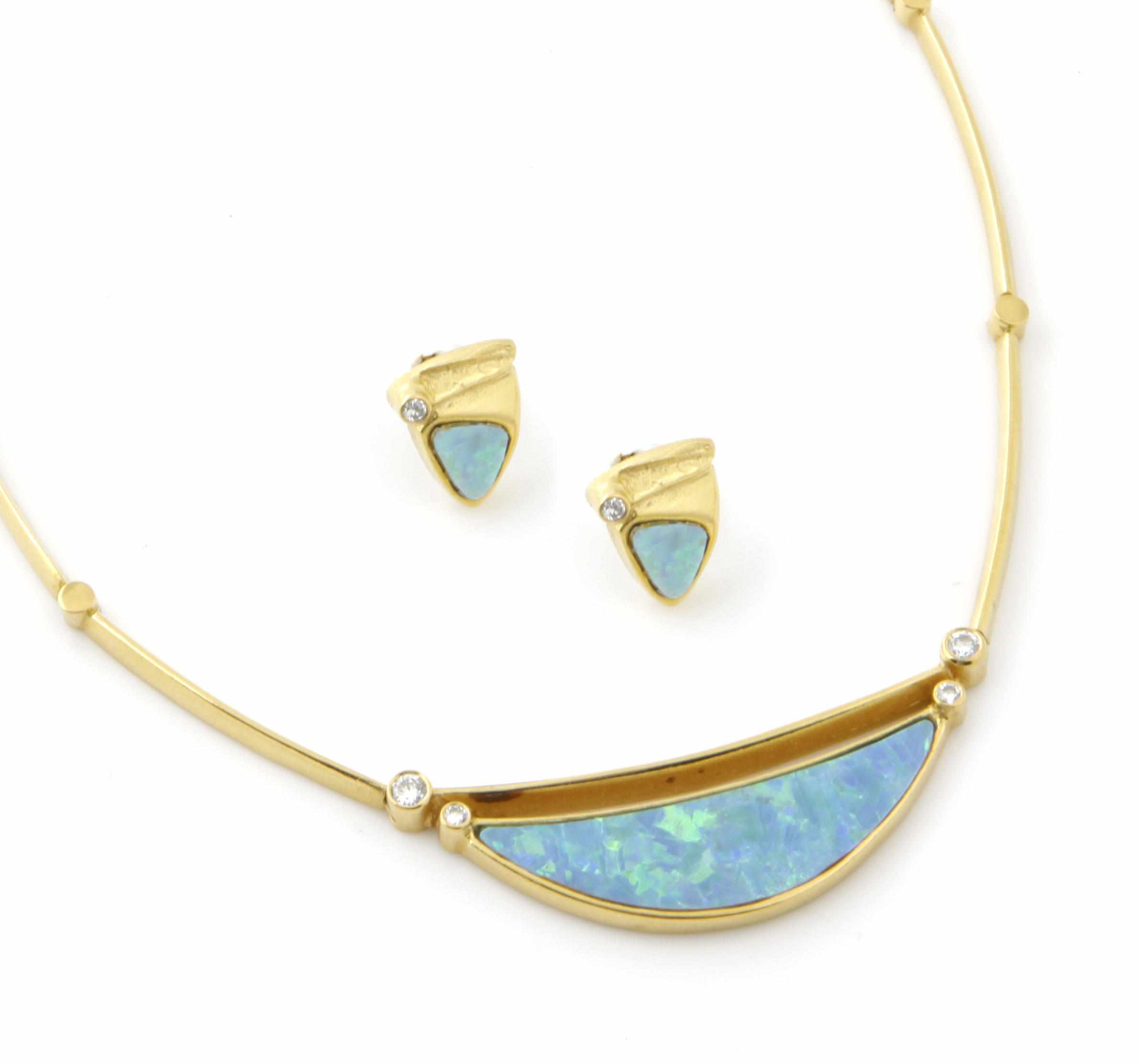 Appraisal: An opal doublet diamond and k gold necklace and pair