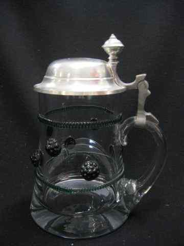 Appraisal: German Crystal Stein applied green pruntsand cable pewter lid ''