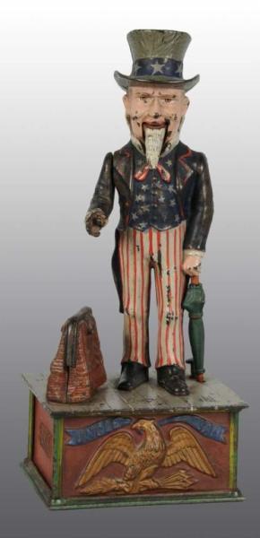 Appraisal: Cast Iron Uncle Sam Mechanical Bank Description Manufactured by Shepard