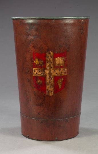 Appraisal: English Polychromed Parcel-Gilded and Antiqued Wastepaper Basket in the form