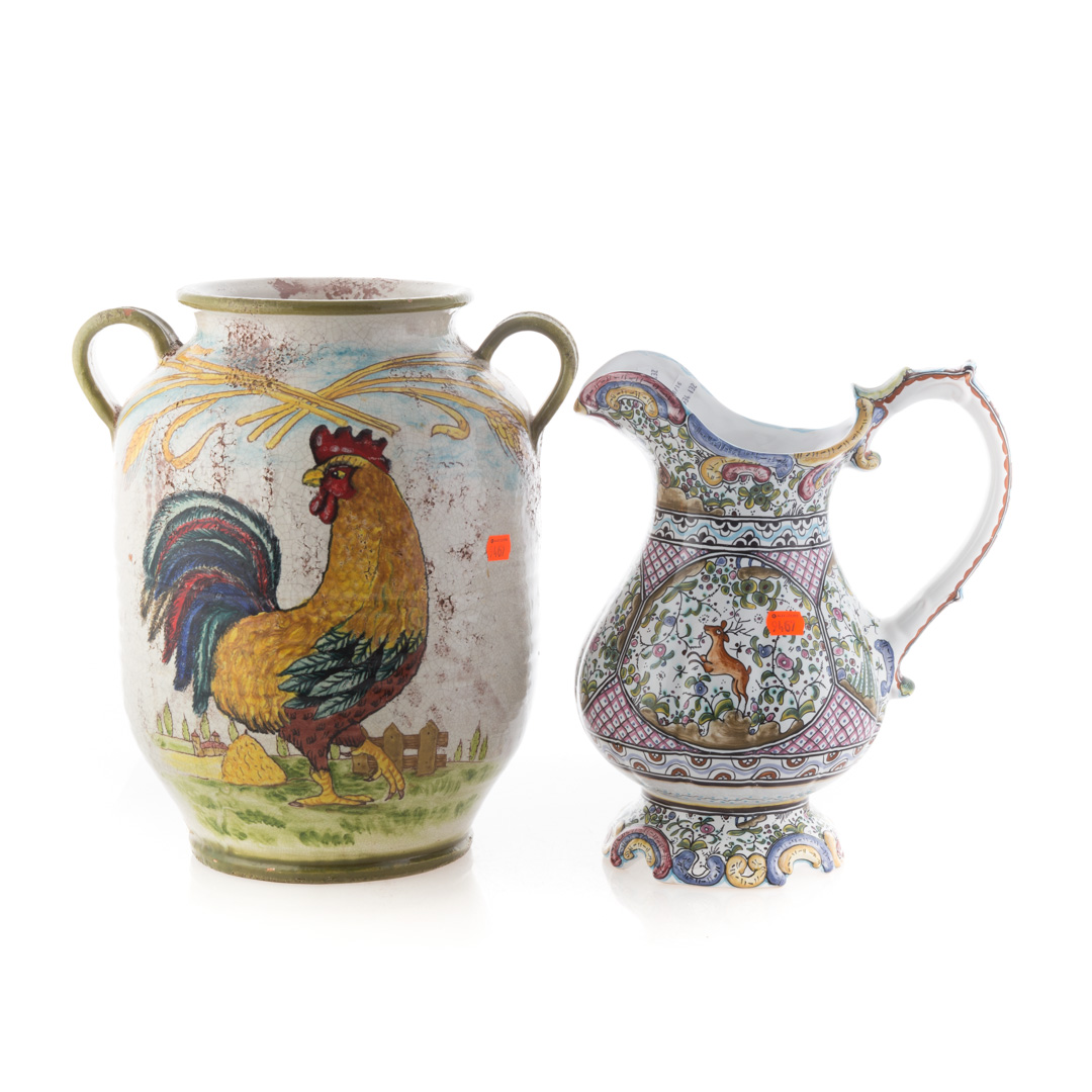 Appraisal: Assorted ceramic animals and containers including two roosters a cow