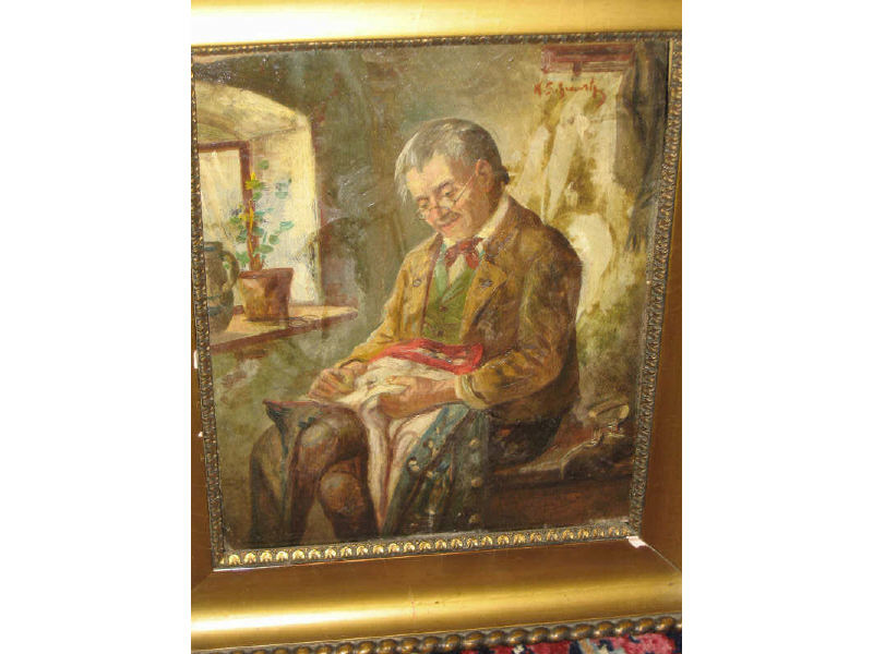 Appraisal: K SCHWARTZ CONTINENTAL Gentleman seated beside a window oil on