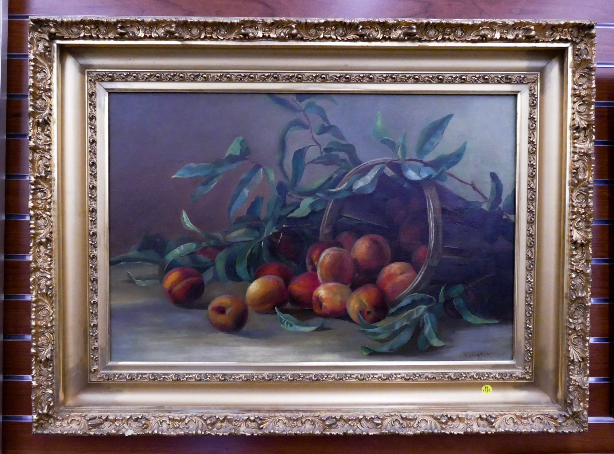 Appraisal: Antique Edith Wright Bucket of Apples Oil Painting in Gilt