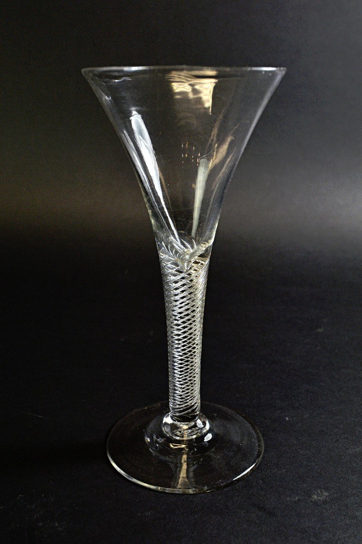 Appraisal: An English wine glass mid th century with drawn trumpet