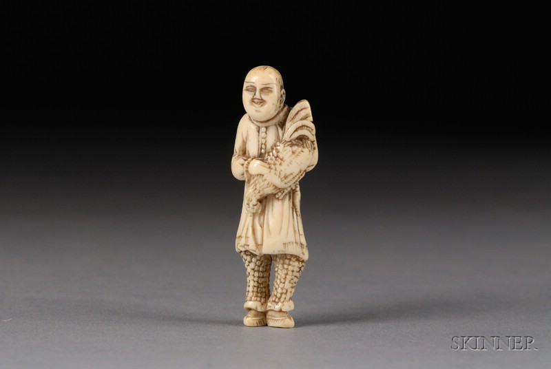 Appraisal: Ivory Netsuke th th century standing figure of a European