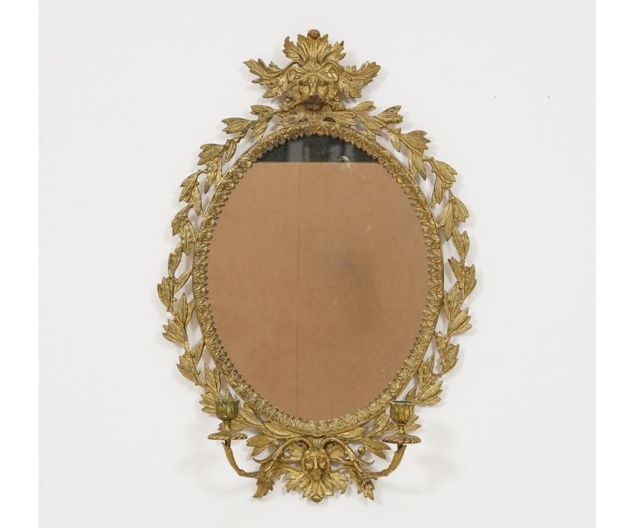 Appraisal: Continental style brass wall mirror oval form with lion head