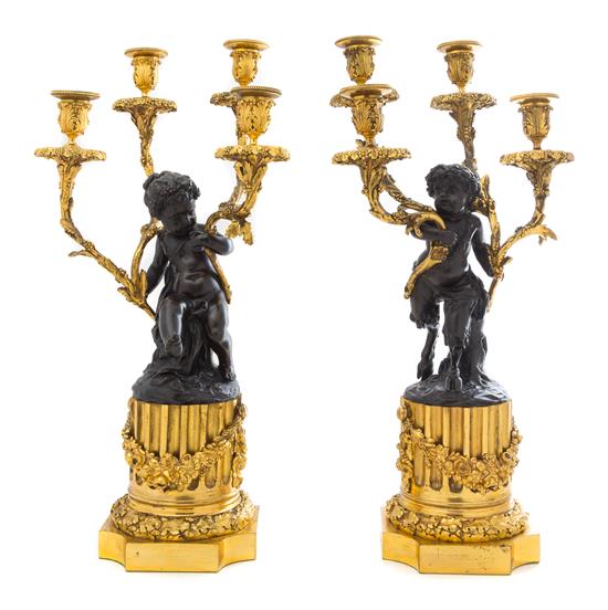 Appraisal: Sale Lot A Pair of French Gilt and Patinated Bronze