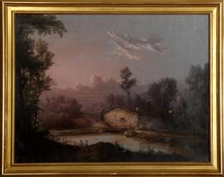 Appraisal: French School Figures Along a Stream th c oil on