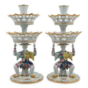 Appraisal: A Pair of Mottahedeh Parcel Gilt Tobacco Leaf Decorated Porcelain