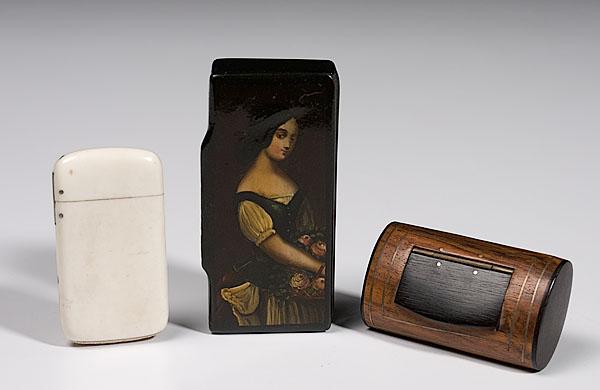 Appraisal: PAPIER M CH AND OTHER SNUFF BOXES English th century