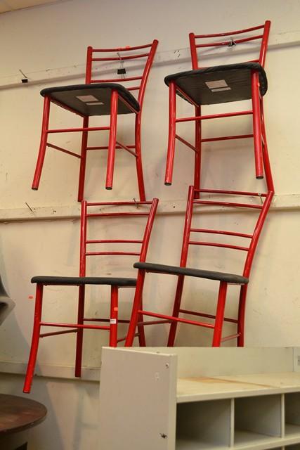 Appraisal: A SMALL LAMINATE TOP DINING TABLE WITH FOUR RED CHAIRS