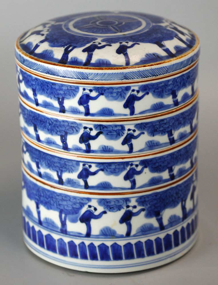 Appraisal: blue white porcelain stacked box possibly th c overall in