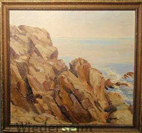 Appraisal: Oil on canvas painting titled Maine Rocks signed lower center