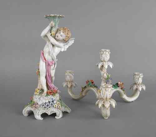 Appraisal: Pair of porcelain mounted brass sconces early th c h