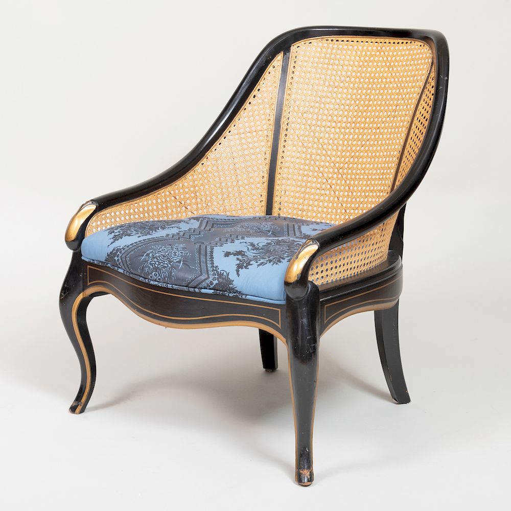 Appraisal: Ebonized and Parcel-Gilt Spoon Back Caned Side Chair of Recent