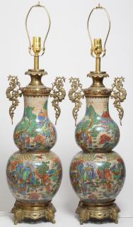 Appraisal: Pair of Large Japanese Ceramic Double With bronze or brass